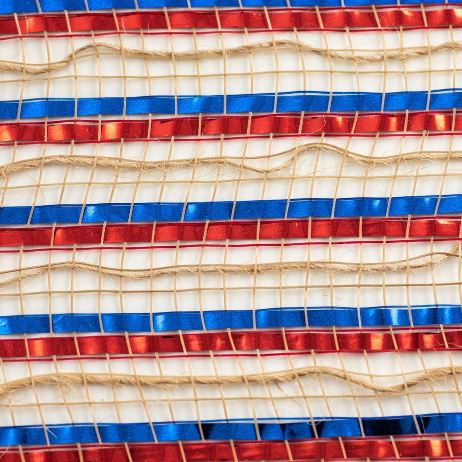 Shop For 10" All Foil Thin Stripes Mesh Ribbon: Red, Natural, Blue (10 Yards) at Michelle's aDOORable Creations