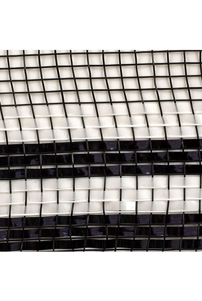 10" Border Stripe Metallic Mesh: Black/White (10 Yards) - Michelle's aDOORable Creations - Poly Deco Mesh