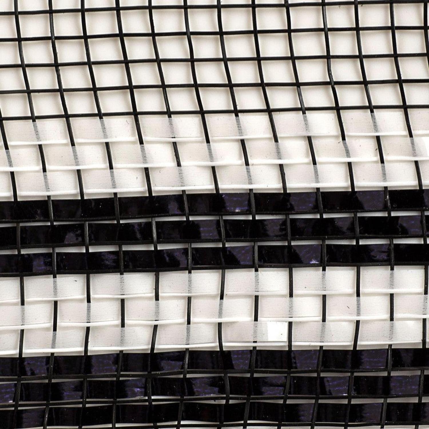 10" Border Stripe Metallic Mesh Ribbon: Black/White (10 Yards)