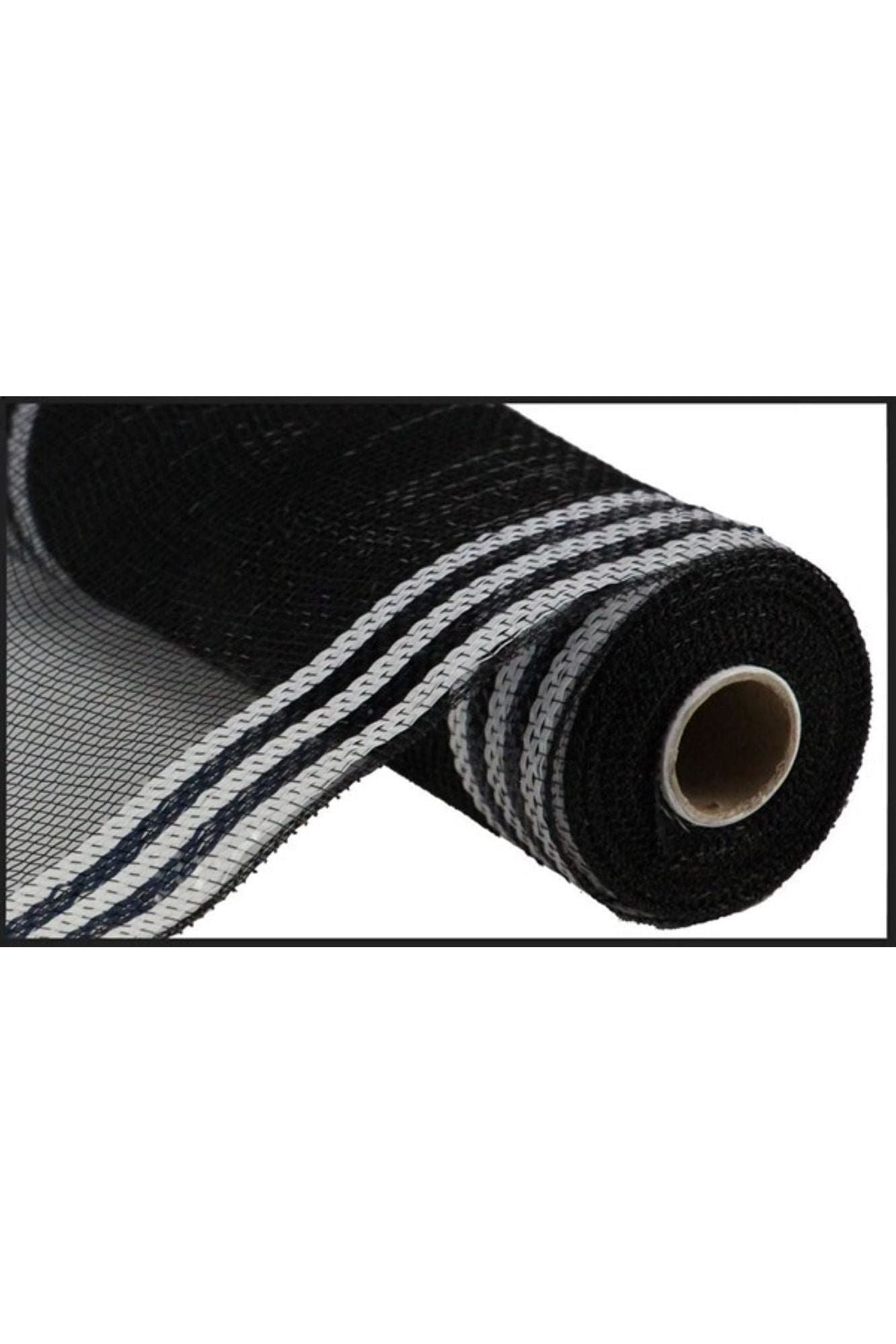 Shop For 10" Border Stripe Metallic Mesh Ribbon: Black/White (10 Yards) at Michelle's aDOORable Creations