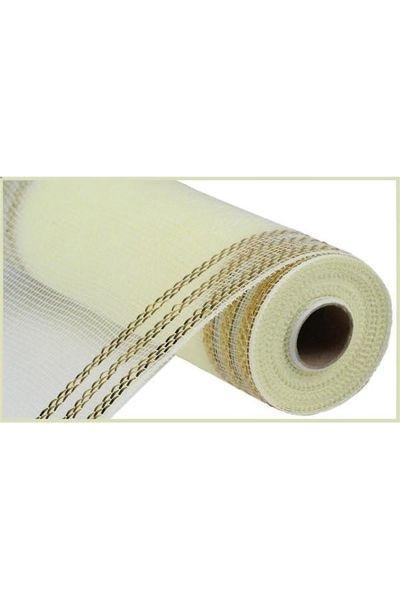 10" Border Stripe Metallic Mesh: Cream (10 Yards) - Michelle's aDOORable Creations - Poly Deco Mesh