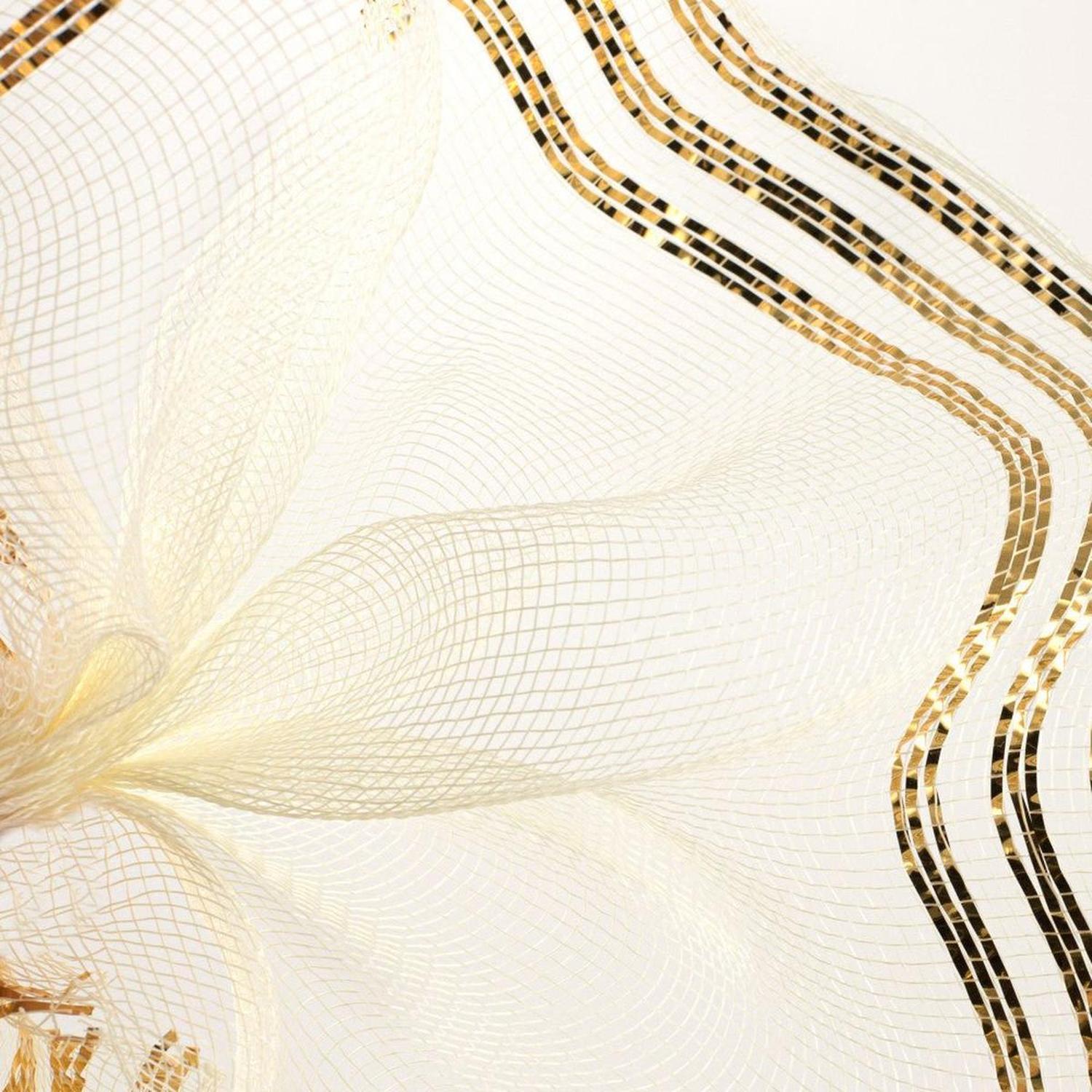 10" Border Stripe Metallic Mesh Ribbon: Cream (10 Yards)