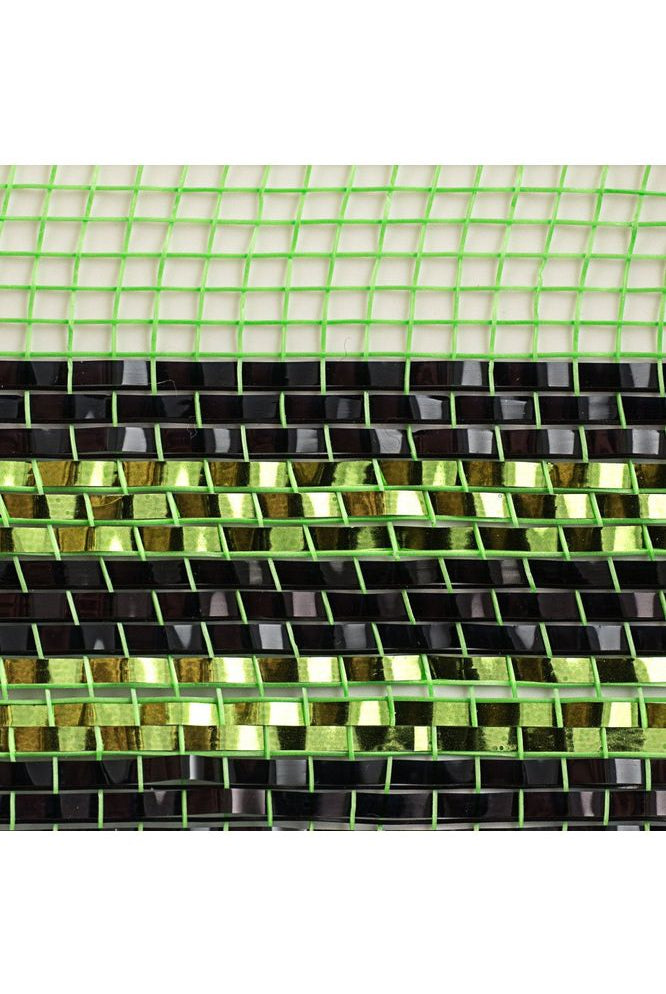 10" Border Stripe Metallic Mesh: Lime/Black (10 Yards) - Michelle's aDOORable Creations - Poly Deco Mesh