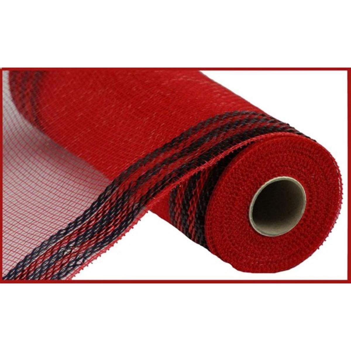 Shop For 10" Border Stripe Metallic Mesh Ribbon: Red/Black (10 Yards) at Michelle's aDOORable Creations