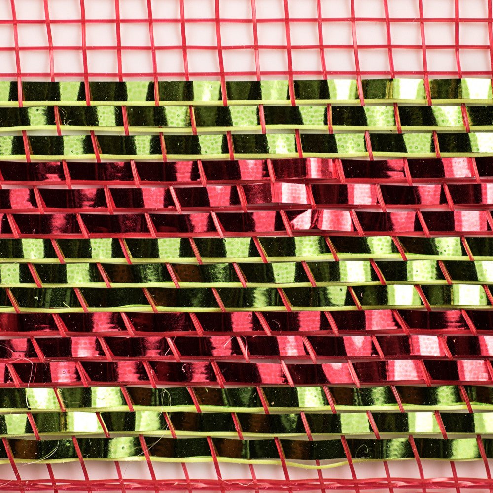 Shop For 10" Border Stripe Metallic Mesh Ribbon: Red/Lime Green (10 Yards) at Michelle's aDOORable Creations
