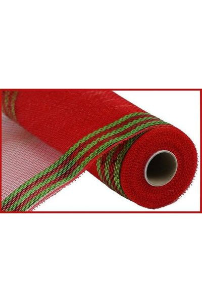 10" Border Stripe Metallic Mesh: Red/Lime Green (10 Yards) - Michelle's aDOORable Creations - Poly Deco Mesh