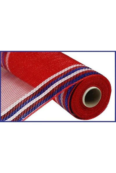 10" Border Stripe Metallic Mesh: Red/White/Blue (10 Yards) - Michelle's aDOORable Creations - Poly Deco Mesh
