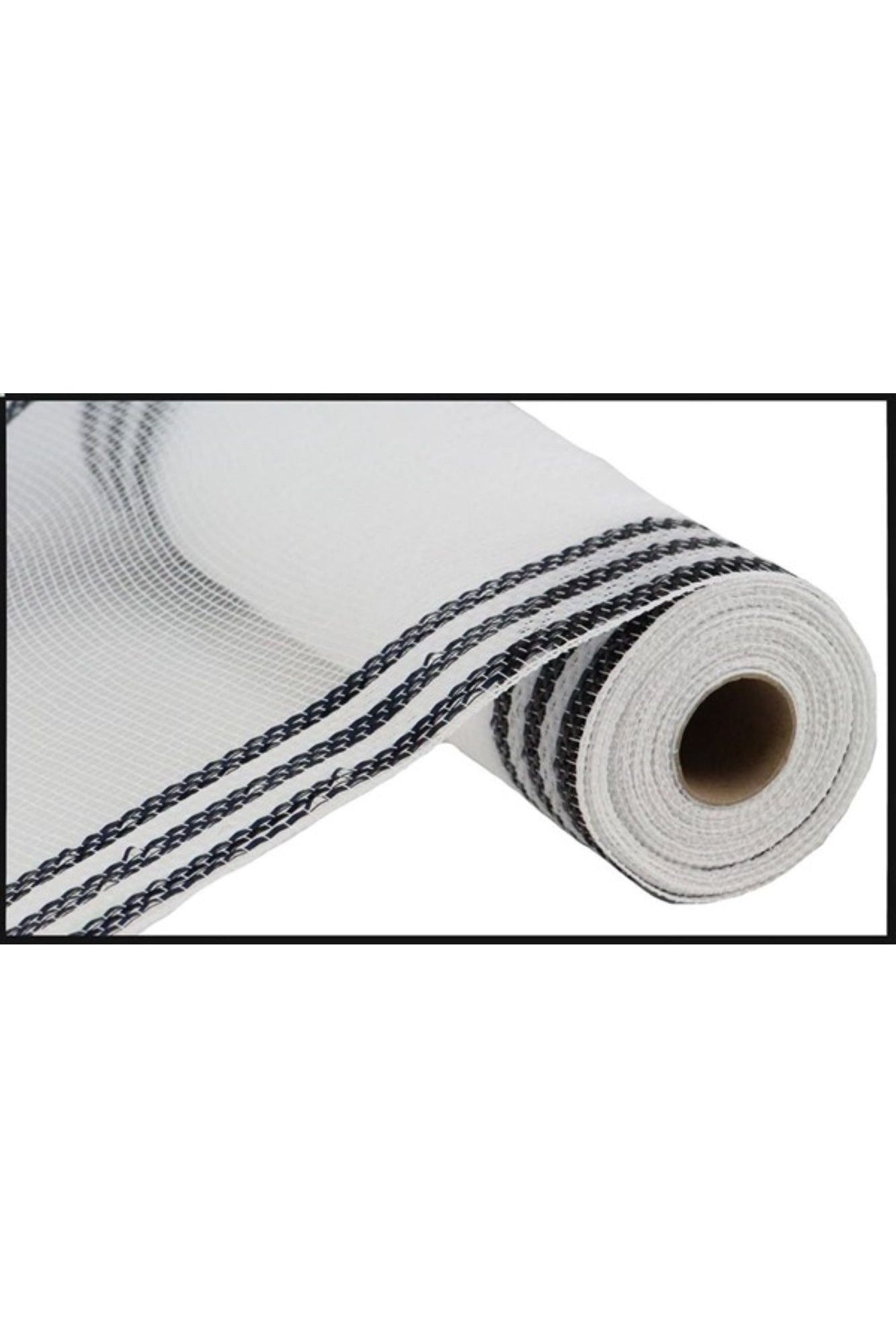 Shop For 10" Border Stripe Metallic Mesh: White/Black (10 Yards) RE8503F6