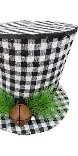 10" Buffalo Plaid Top Hat Ornament: Black & White - Michelle's aDOORable Creations - Christmas Tree Topper