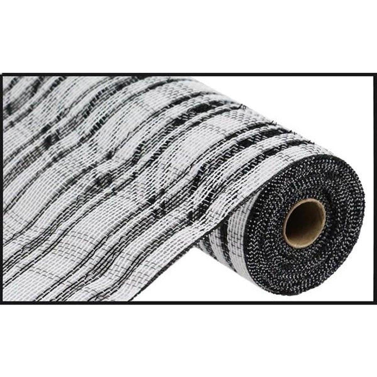 10" Cotton Foil Check Mesh Ribbon: Black & White (10 Yards)