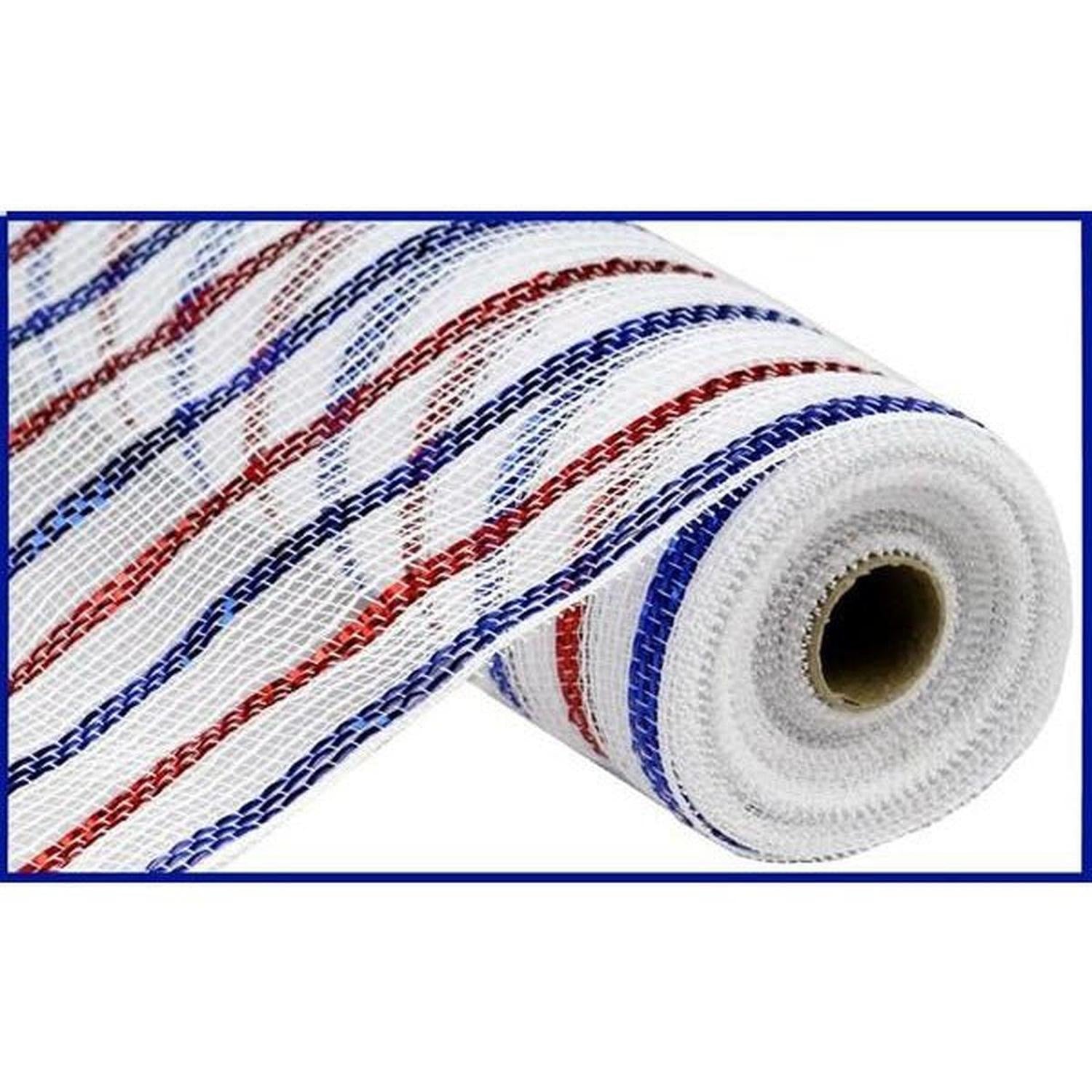 10" Cotton Poly Deco Mesh Ribbon: Red/White/Blue (10 Yards)