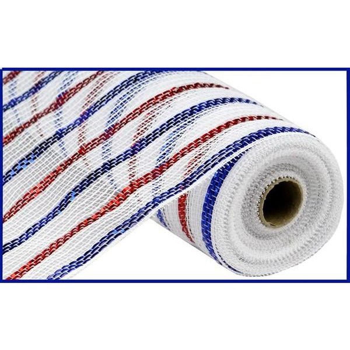 Shop For 10" Cotton Poly Deco Mesh Ribbon: Red/White/Blue (10 Yards) at Michelle's aDOORable Creations