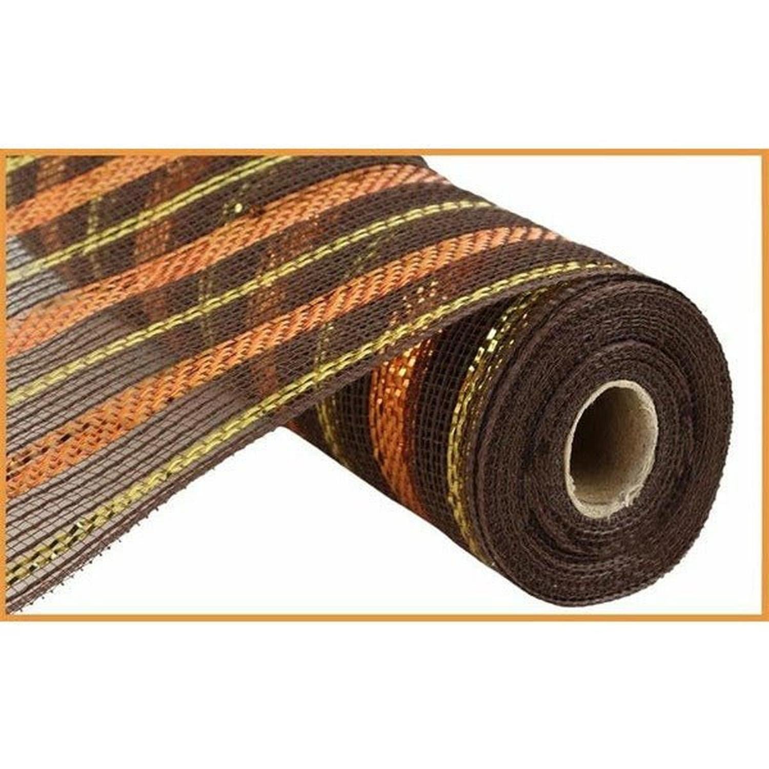 10" Faux Jute Metallic Mesh Ribbon: Brown, Orange, & Gold (10 Yards)