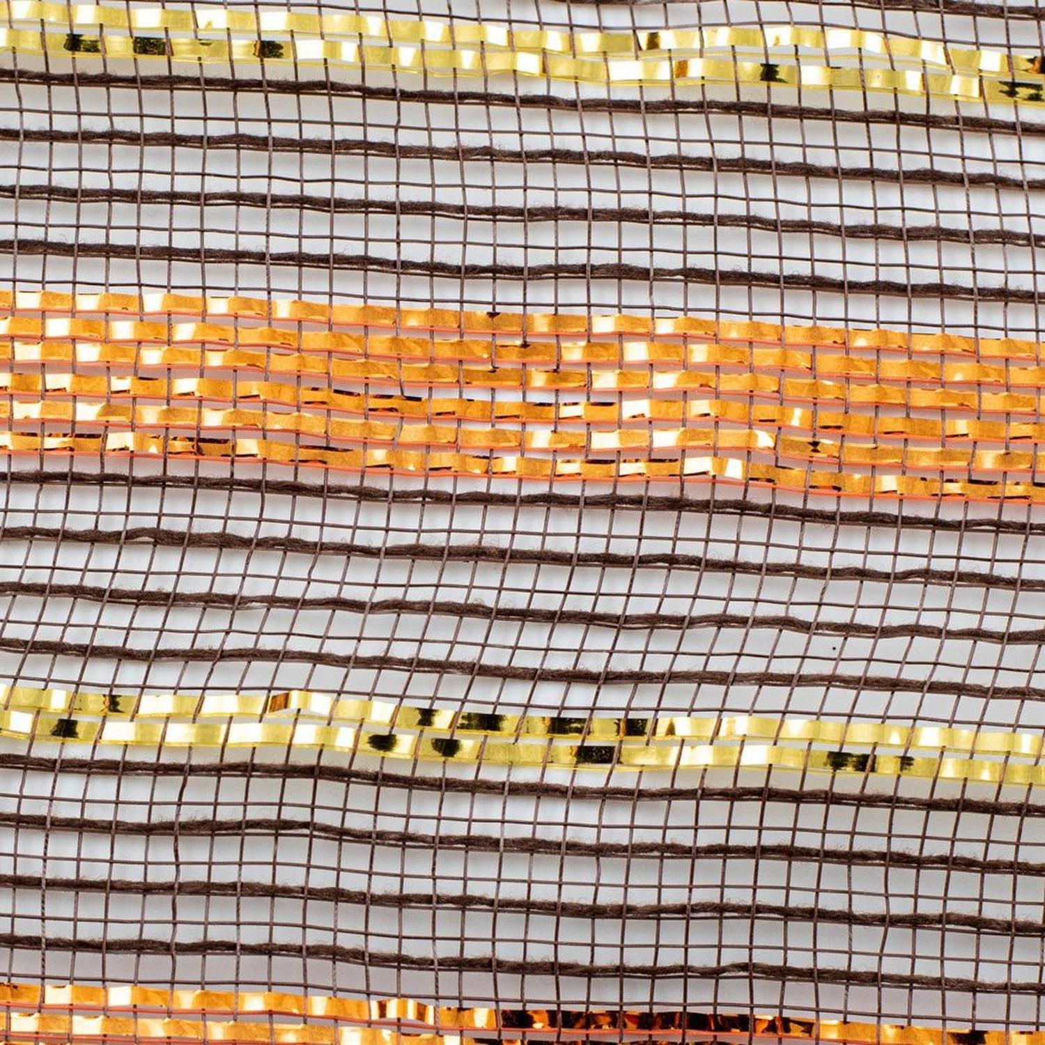 10" Faux Jute Metallic Mesh Ribbon: Brown, Orange, & Gold (10 Yards)