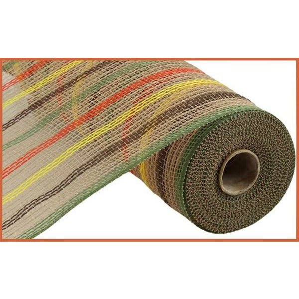 Shop For 10" Faux Jute Stripe Mesh Ribbon: Brown, Orange, Yellow & Moss (10 Yards) at Michelle's aDOORable Creations