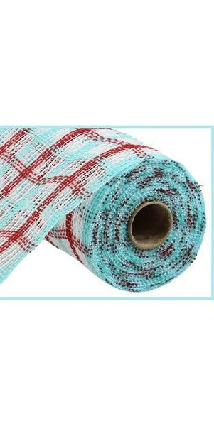 10" Faux Jute Stripe Mesh: White, Ice Blue, & Red (10 Yards) - Michelle's aDOORable Creations - Poly Deco Mesh