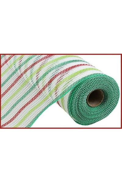 Shop For 10" Faux Jute Stripe Mesh Ribbon: White, Red, Green (10 Yards) at Michelle's aDOORable Creations