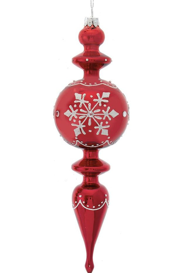 Shop For 10" Glass Shiny Red Finial With Snowflake Pattern Ornament F2119