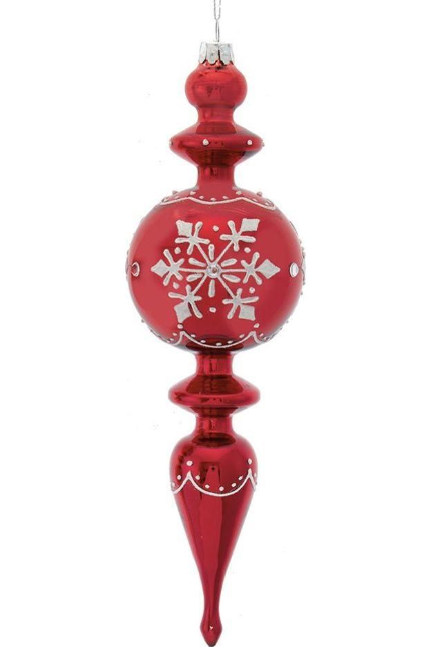 Shop For 10" Glass Shiny Red Finial With Snowflake Pattern Ornament at Michelle's aDOORable Creations