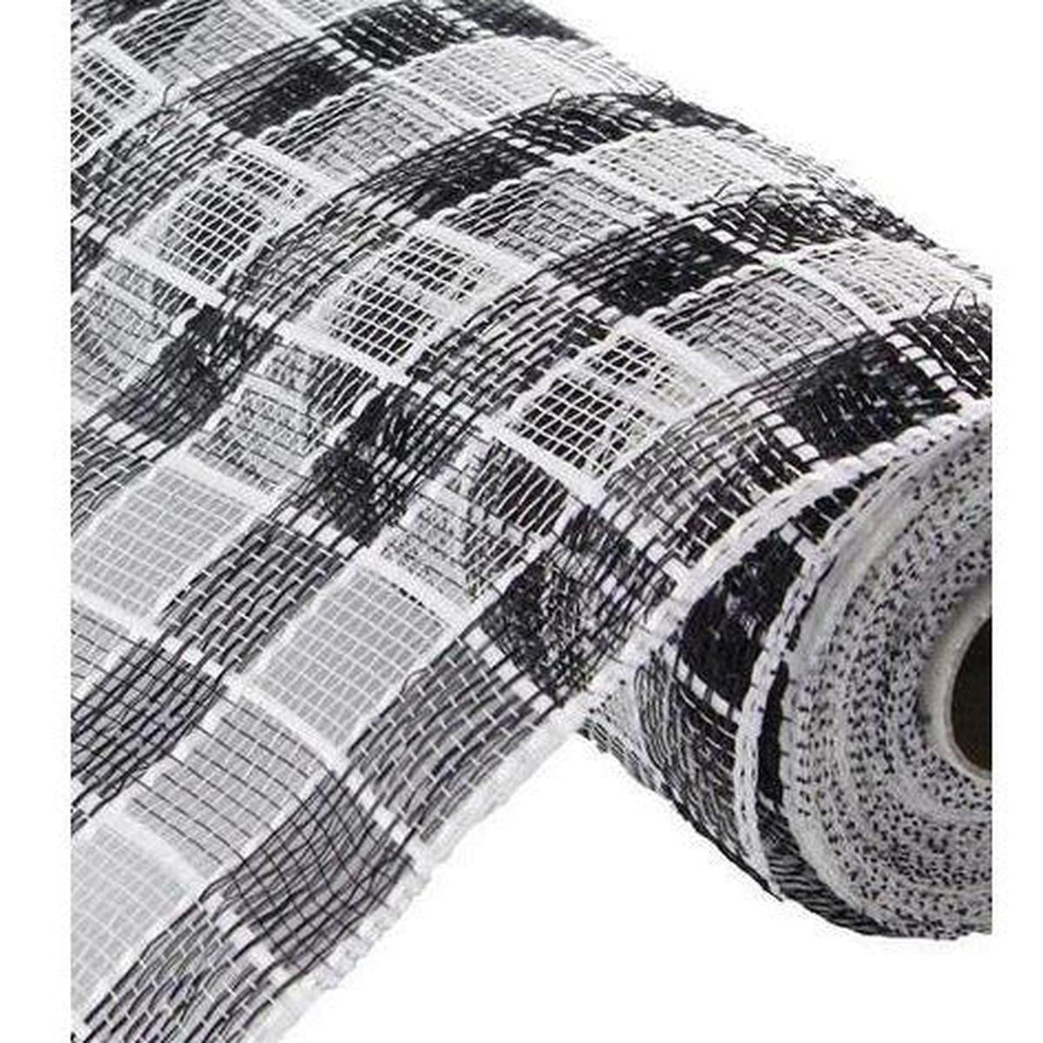 Shop For 10" Metallic Check Mesh Ribbon: Black & White Plaid (10 Yards) at Michelle's aDOORable Creations