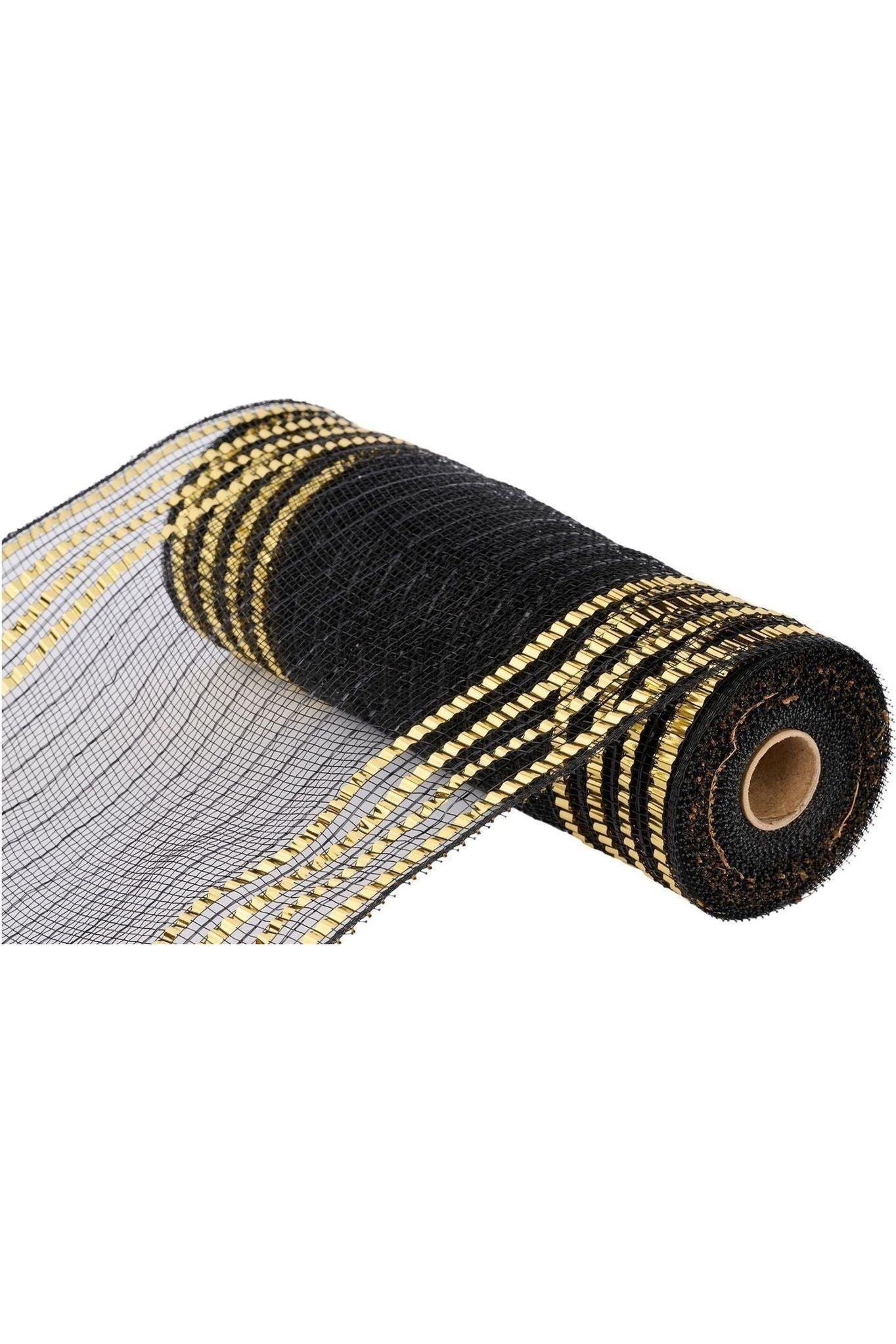 Shop For 10" Metallic Foil Border Mesh Ribbon: Black/Gold (10 Yards) at Michelle's aDOORable Creations