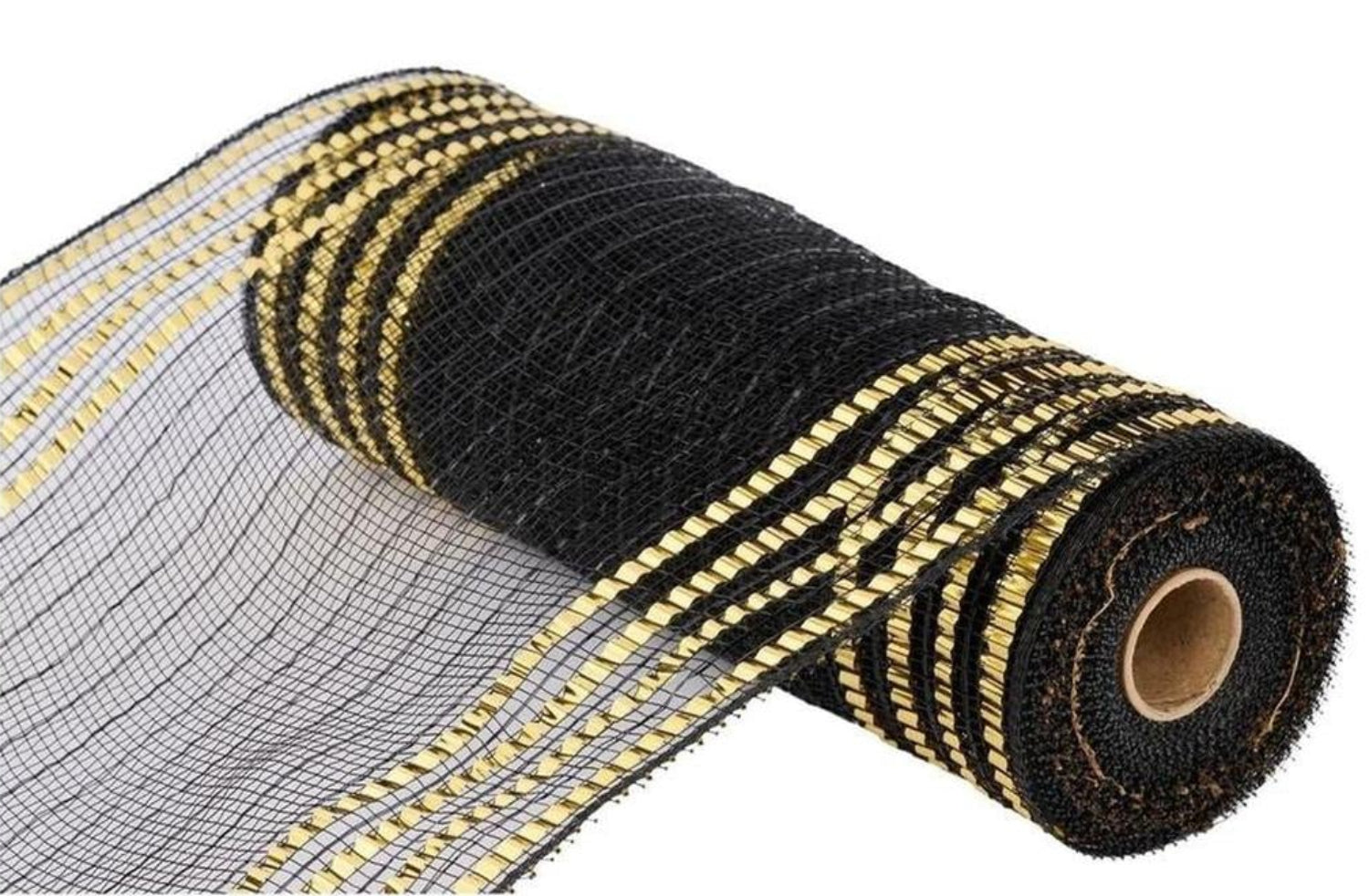 10" Metallic Foil Border Mesh Ribbon: Black/Gold (10 Yards)