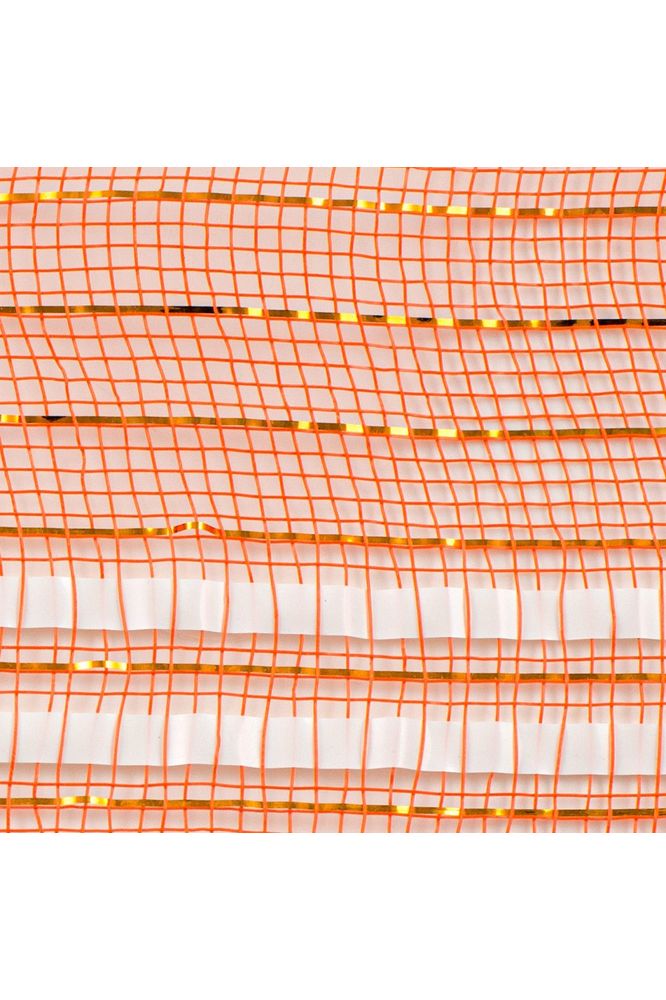 10" Metallic Foil Border Mesh: Orange/White (10 Yards) - Michelle's aDOORable Creations - Poly Deco Mesh