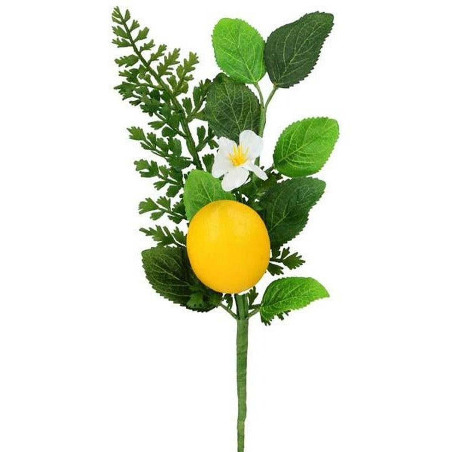 10" Mixed Greenery Lemon Floral Stem Pick