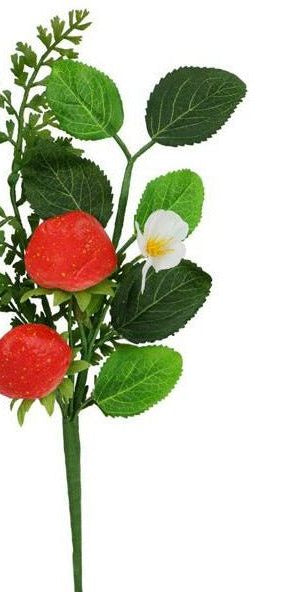 10" Mixed Greenery Strawberry Pick - Michelle's aDOORable Creations - Sprays and Picks