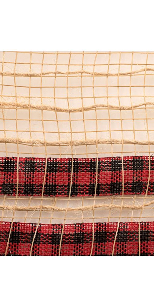 10" Patterned Edge Mesh: Natural Jute & Red Buffalo Plaid (10 Yards) - Michelle's aDOORable Creations - Poly Deco Mesh
