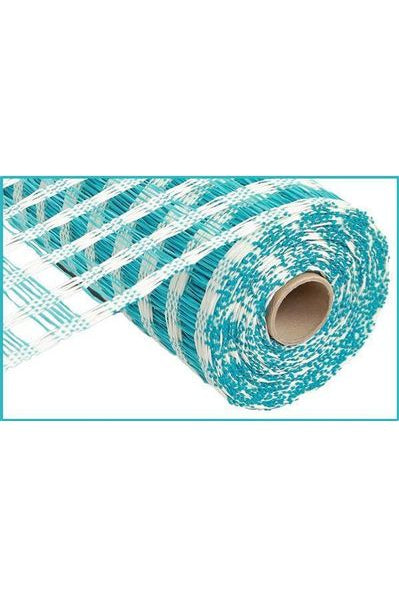 10" Poly Burlap Check Mesh: Turquoise & Cream - Michelle's aDOORable Creations - Poly Deco Mesh