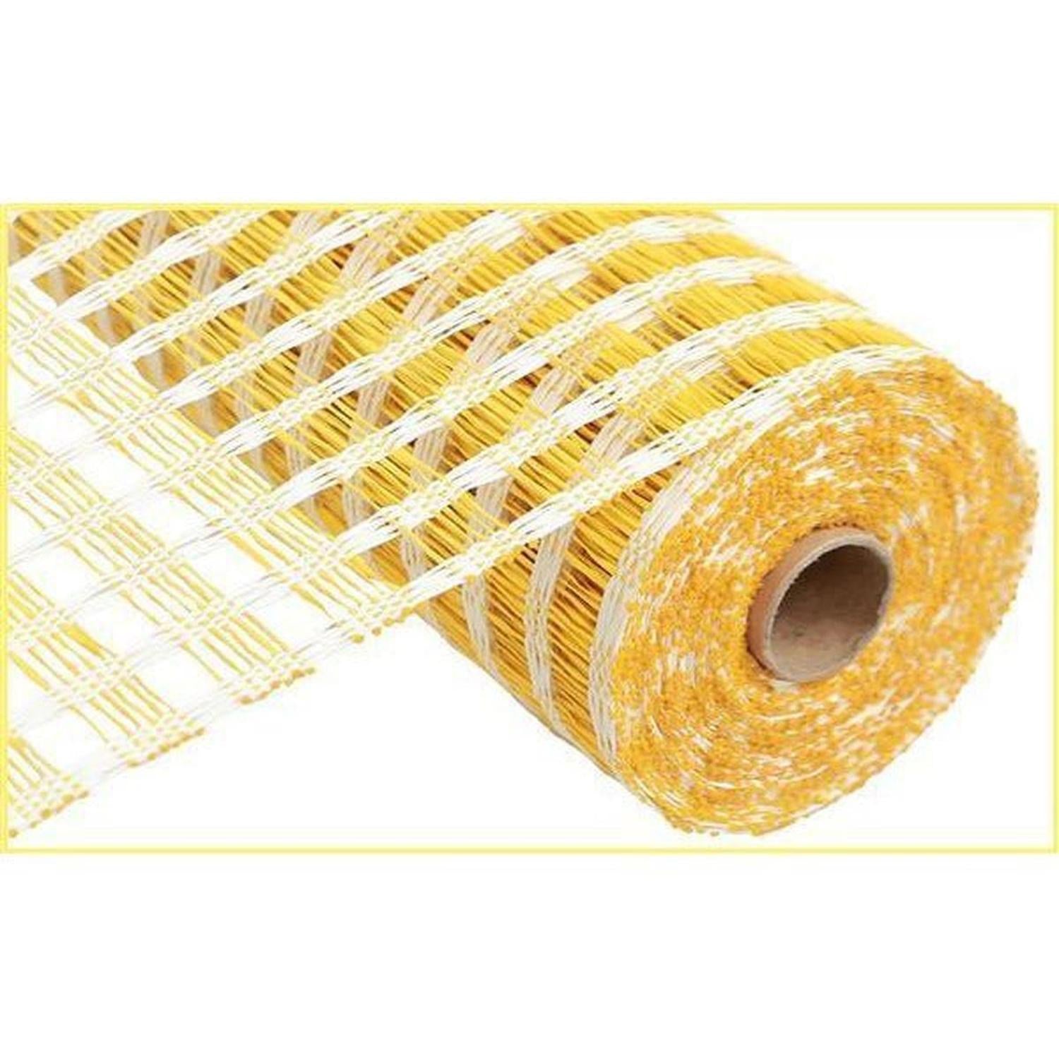 10" Poly Burlap Check Mesh Ribbon: Yellow & Cream