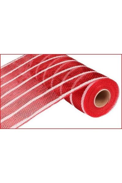 10" Poly Deco Mesh: Deluxe Red/White Stripe (10 Yards) - Michelle's aDOORable Creations - Poly Deco Mesh