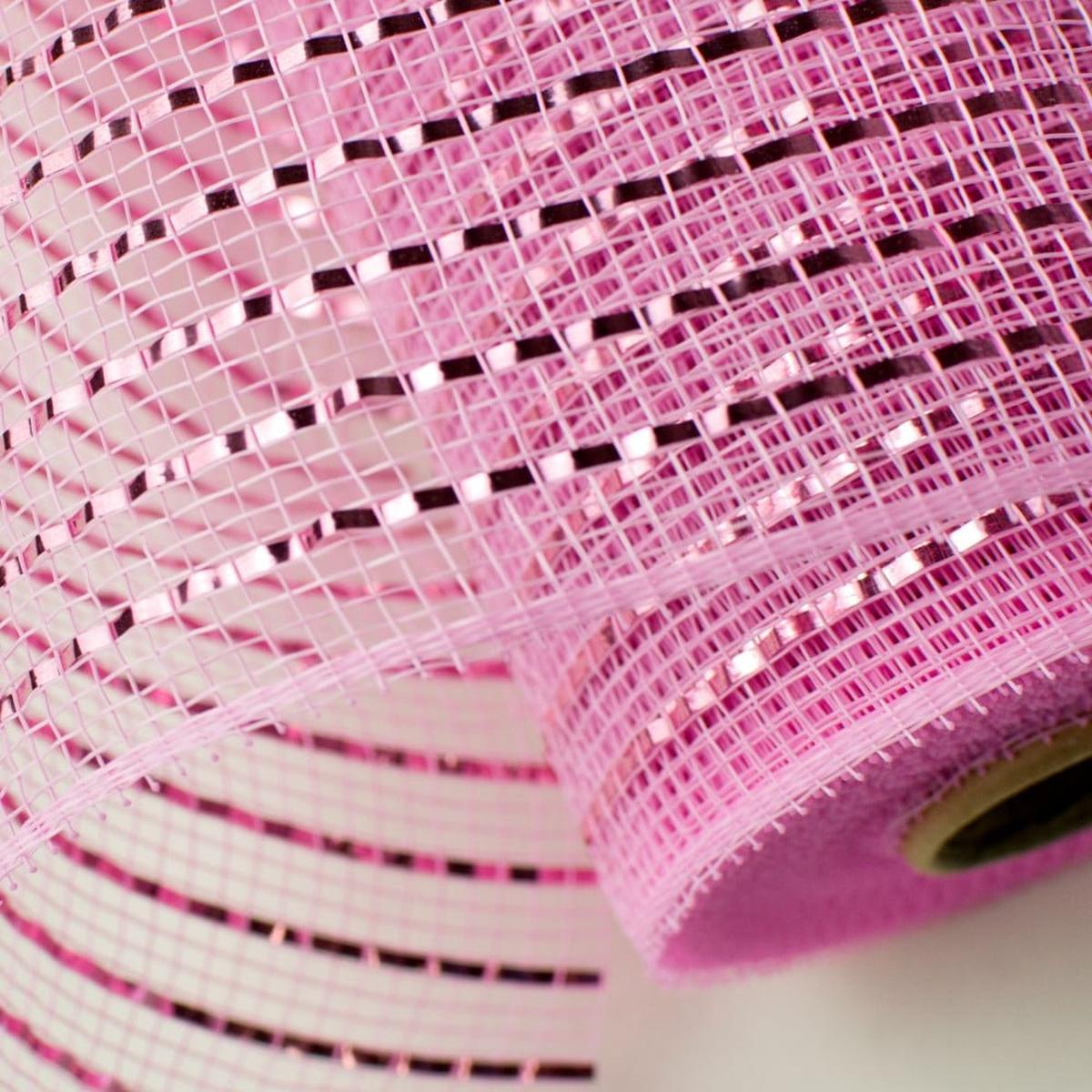 Shop For 10" Poly Deco Mesh Ribbon: Wide Foil Metallic Pink (10 Yards) at Michelle's aDOORable Creations