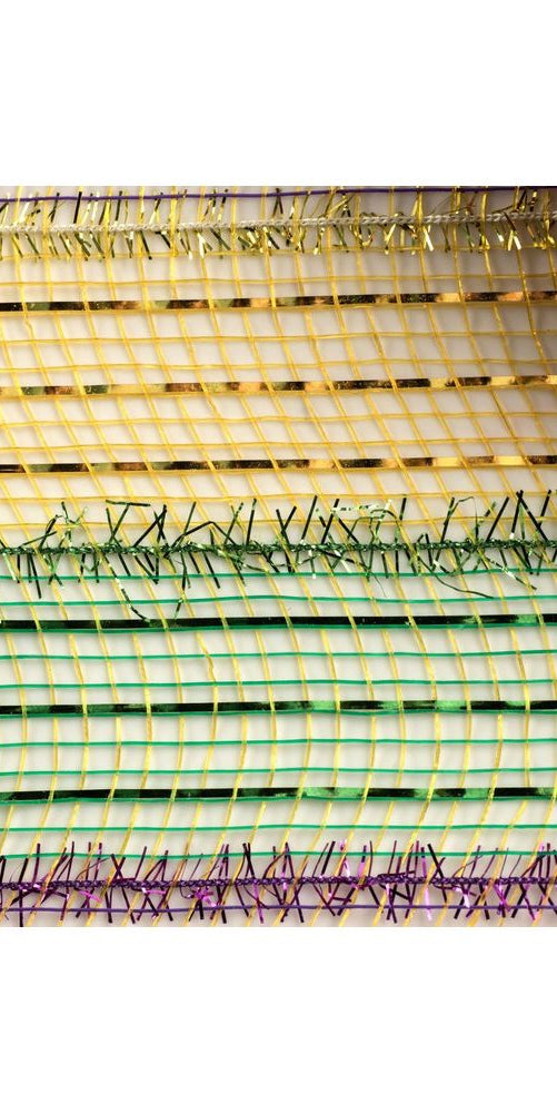 10" Poly Deco Tinsel Foil Mesh: Mardi Gras Stripe (10 Yards) - Michelle's aDOORable Creations - Poly Deco Mesh