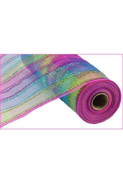 10" Poly Deco Tinsel Mesh: Fuchsia, Purple, Lime, Turquoise Check (10 Yards) - Michelle's aDOORable Creations - Poly Deco Mesh