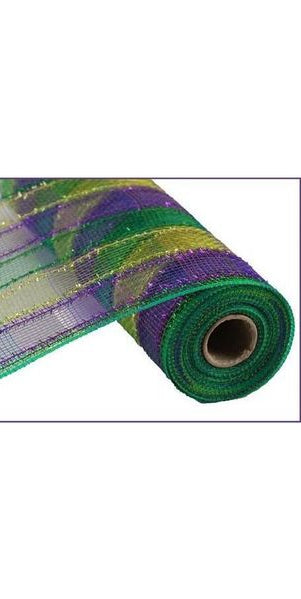 10" Poly Deco Tinsel Mesh: Mardi Gras Check (10 Yards) - Michelle's aDOORable Creations - Poly Deco Mesh