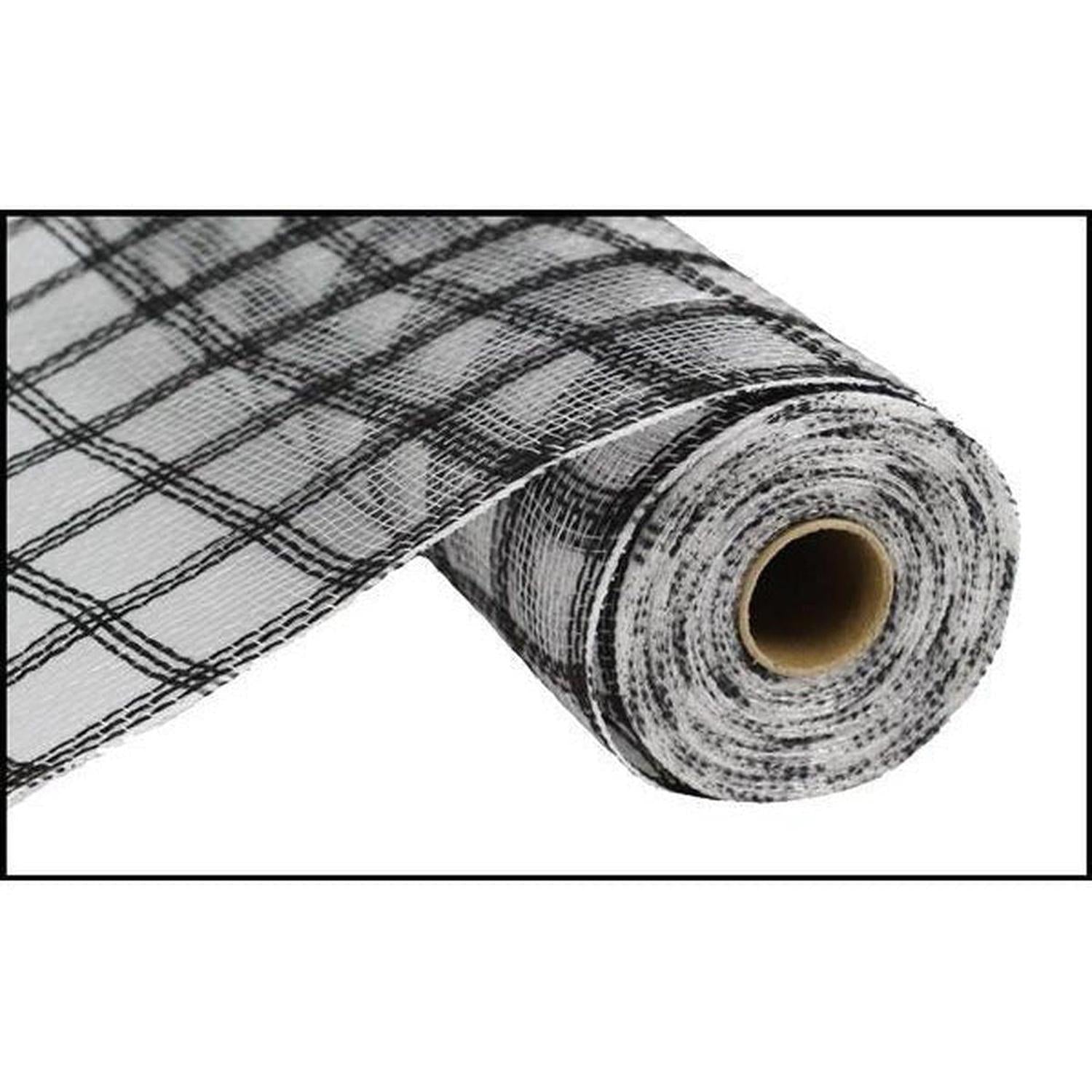 10" Poly Jute Deco Mesh Ribbon: Black & White Check