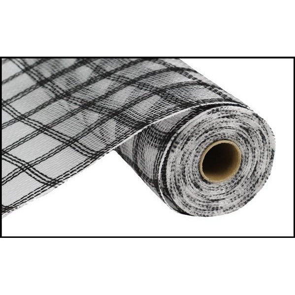 Shop For 10" Poly Jute Deco Mesh Ribbon: Black & White Check at Michelle's aDOORable Creations