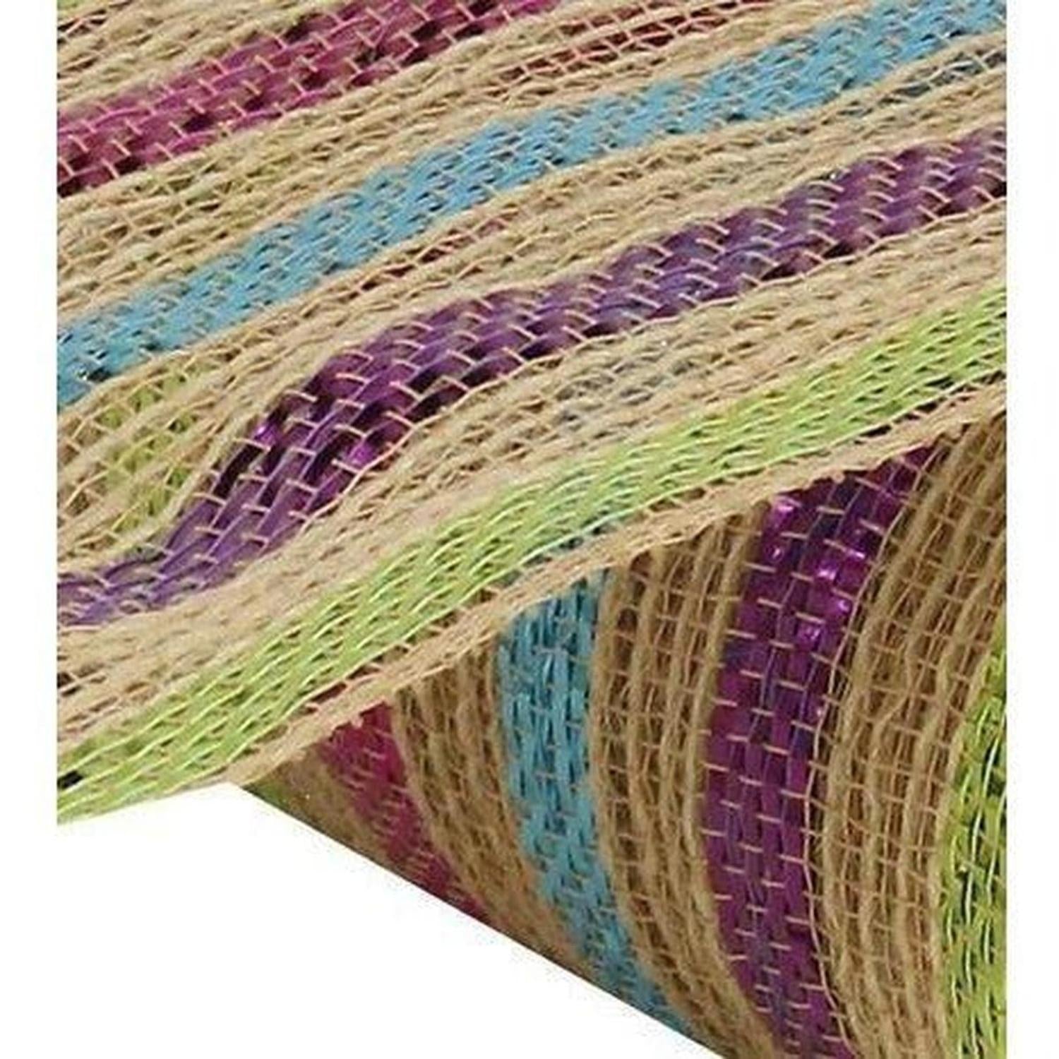 Shop For 10" Poly Jute Deco Mesh Ribbon: Metallic Pastel Stripes at Michelle's aDOORable Creations