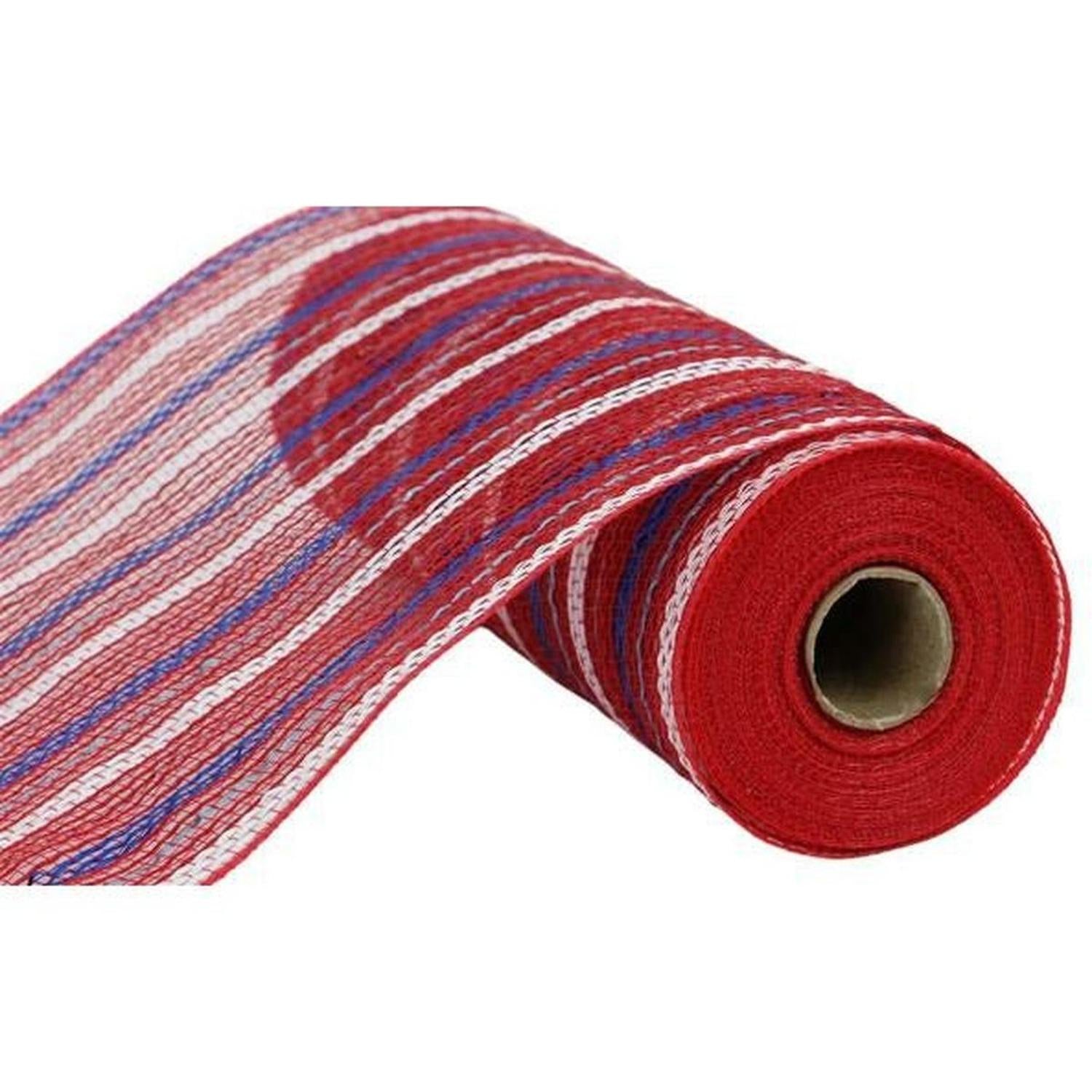 Shop For 10" Poly Jute Matte Stripe Mesh Ribbon: Red/White/Blue (10 Yards) at Michelle's aDOORable Creations