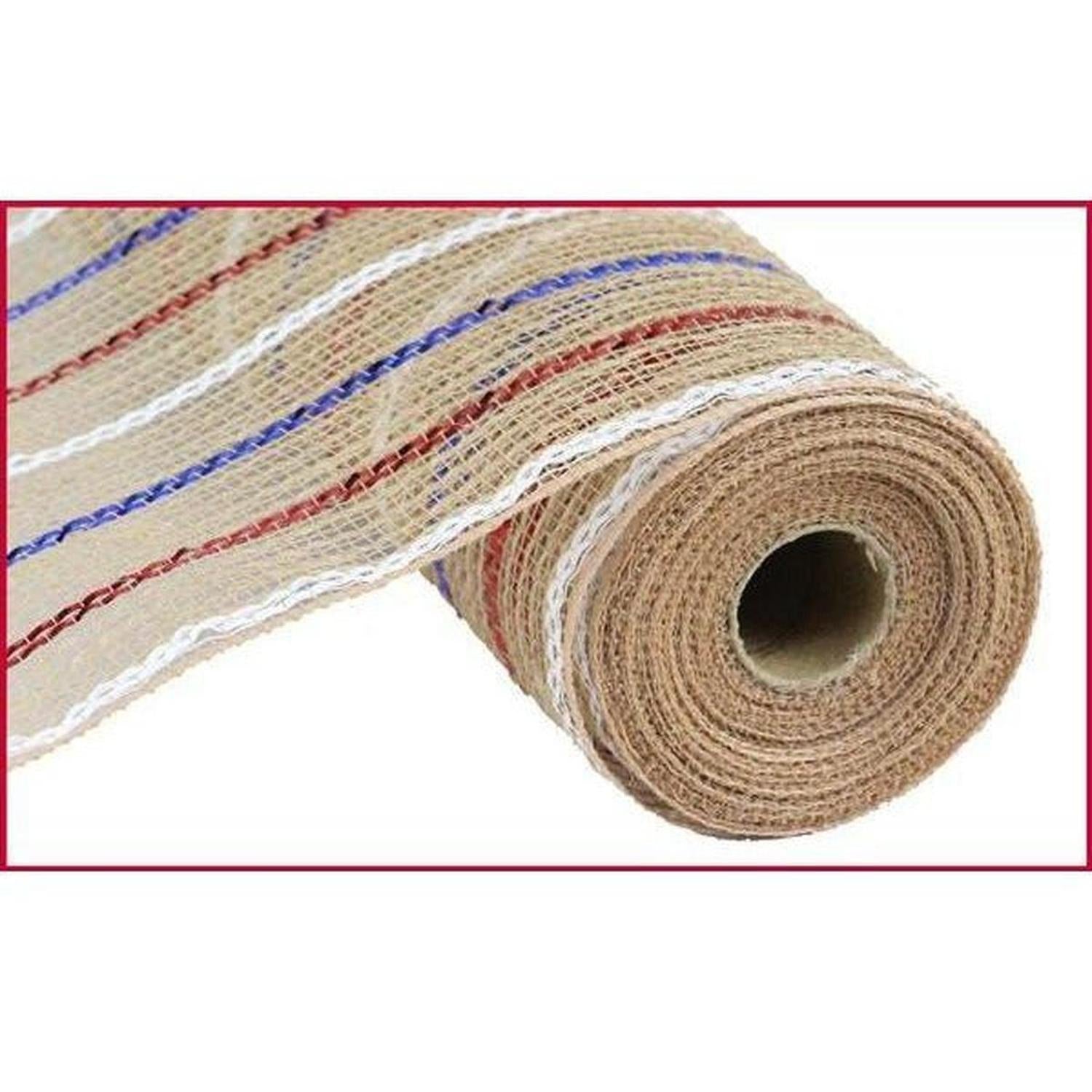 10" Poly Jute Metallic Mesh Ribbon: Red, White & Blue
