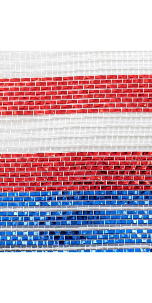10" Poly Jute Metallic Stripe Mesh: Red/White/Blue (10 Yards) - Michelle's aDOORable Creations - Poly Deco Mesh