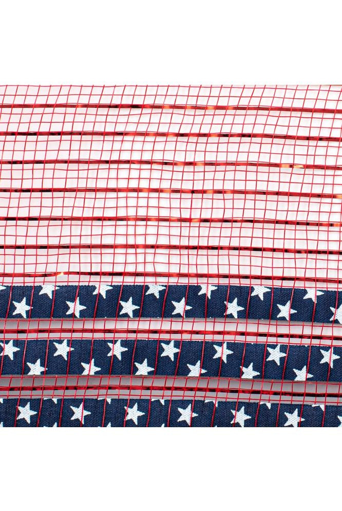10" Ruffle Patterned Mesh: Red, Royal Blue & White Stars (10 Yards) - Michelle's aDOORable Creations - Poly Deco Mesh
