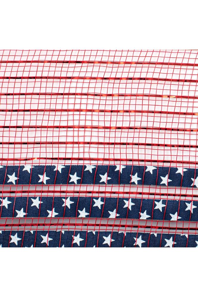 10" Ruffle Patterned Mesh: Red, Royal Blue & White Stars (10 Yards) - Michelle's aDOORable Creations - Poly Deco Mesh