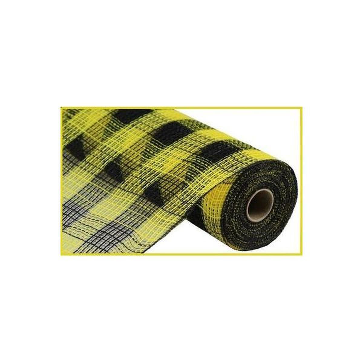 Shop For 10" Small Check Fabric Mesh Ribbon: Black & Yellow (10 Yards) at Michelle's aDOORable Creations