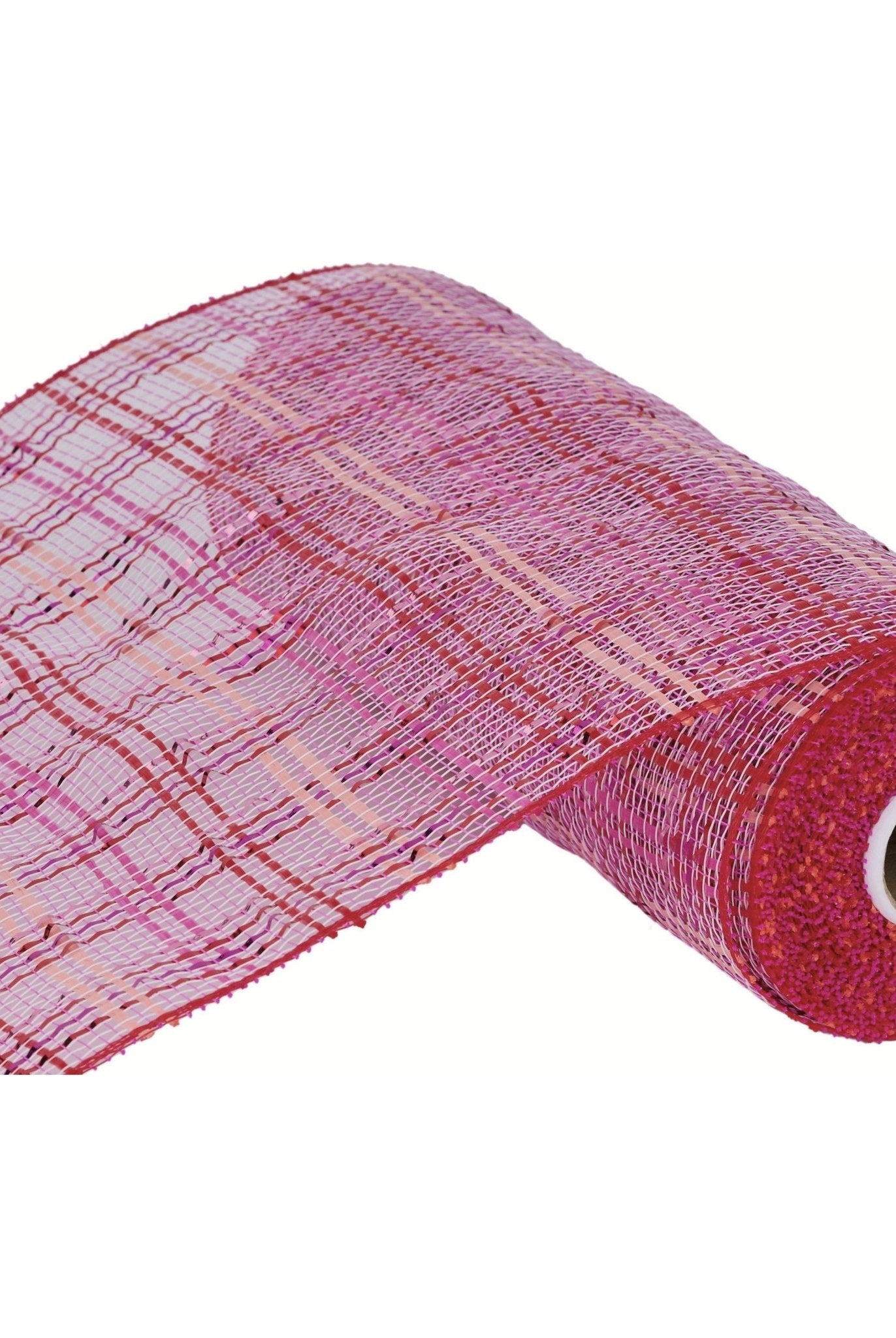 10" Vertical Foil Plaid Mesh: Pink and Red (10 Yards) - Michelle's aDOORable Creations - Poly Deco Mesh