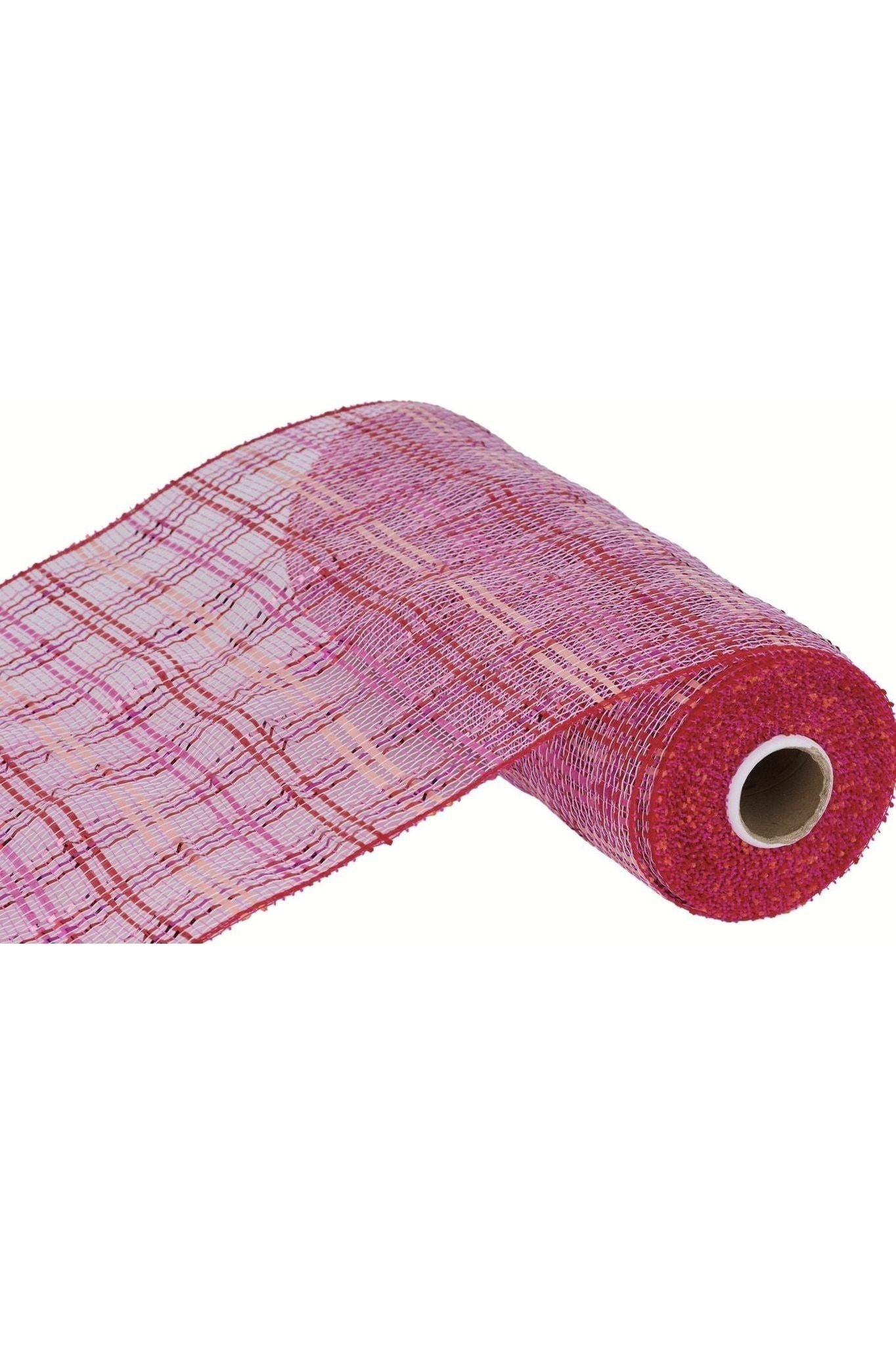 Shop For 10" Vertical Foil Plaid Mesh Ribbon: Pink and Red (10 Yards) at Michelle's aDOORable Creations