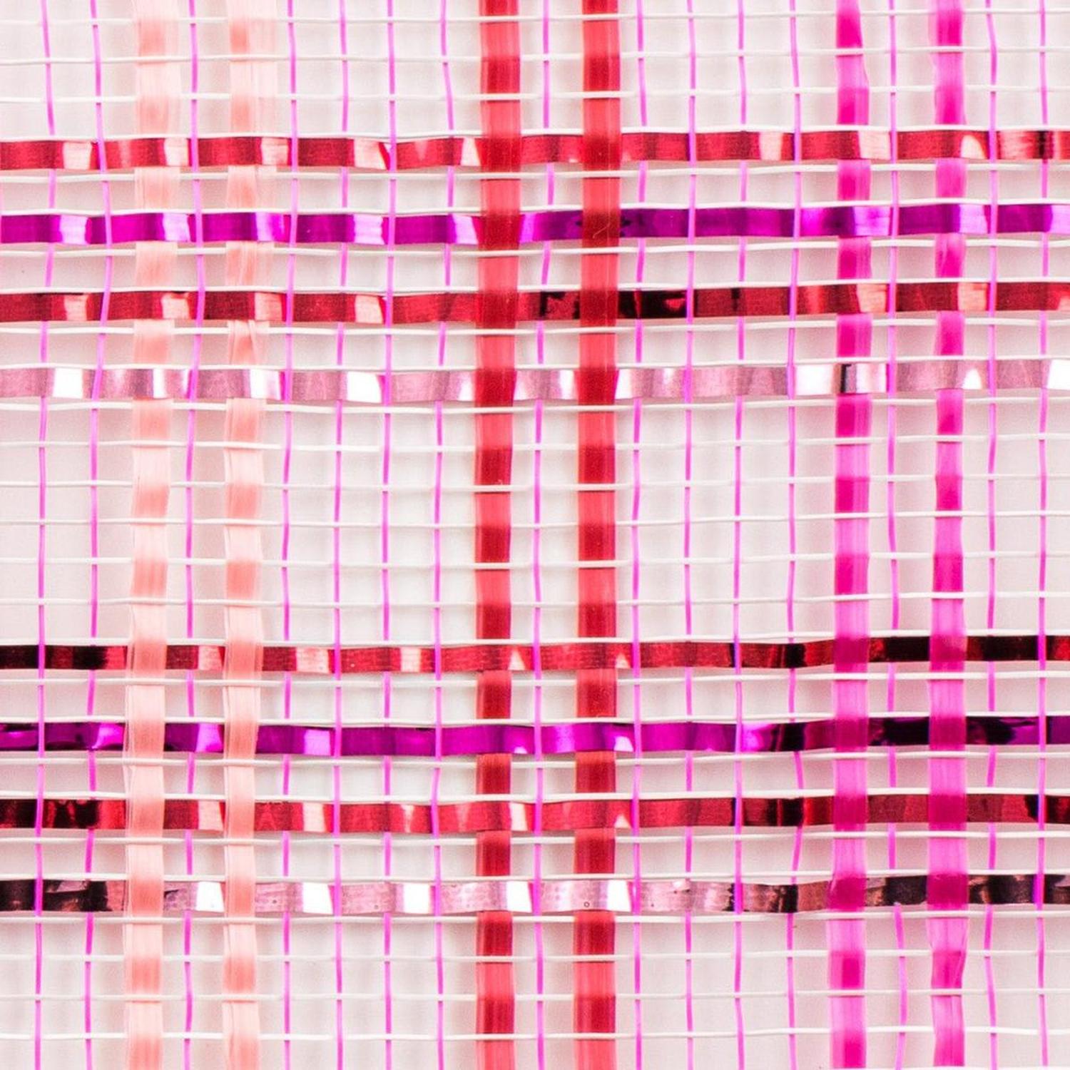 10" Vertical Foil Plaid Mesh Ribbon: Pink and Red (10 Yards)