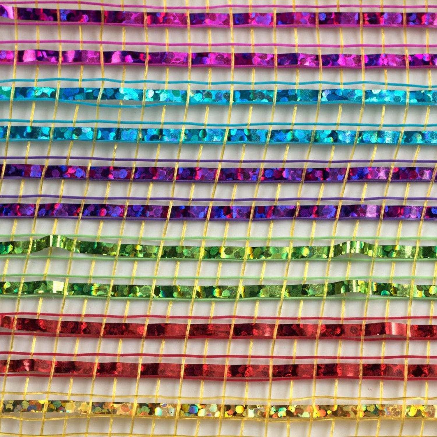 Shop For 10" Wide Foil Stripes Poly Deco Mesh Ribbon: Bright Multi (10 Yards) at Michelle's aDOORable Creations